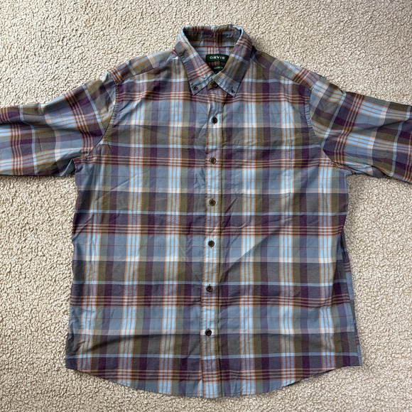 Orvis Other - Orvis Flannel Shirt Long Sleeve Light Weight Plaid Blue Classic Fit Men's Large